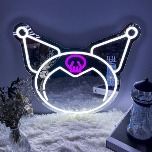 Kuromi mirror anime mirror neon dimmable LED anime wall mirror stress relief toy acrylic mirror bedroom wall stress relief toy