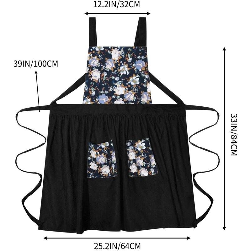 Vintage apron with pockets, cute floral chef apron, suitable for kitchen cooking baking gardening