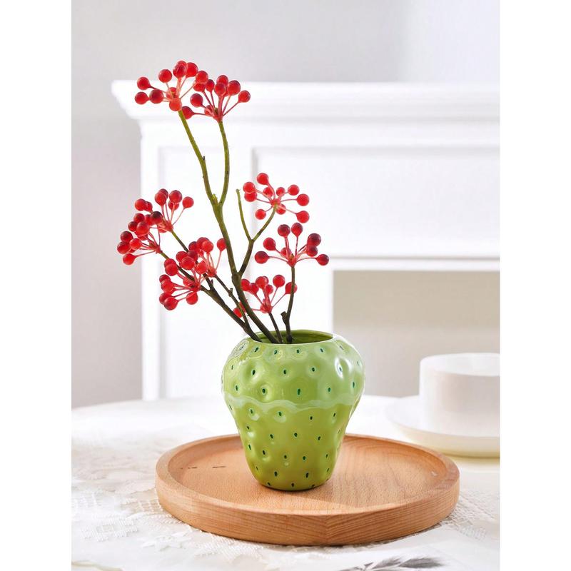 1pc Mini Adorable Strawberry Shaped Vase, Three Colors (red, Pink, Green) Optional, Hand-painted Decorative Resin Vase For Home, Restaurant Table Decoration And Hydroponic Plants