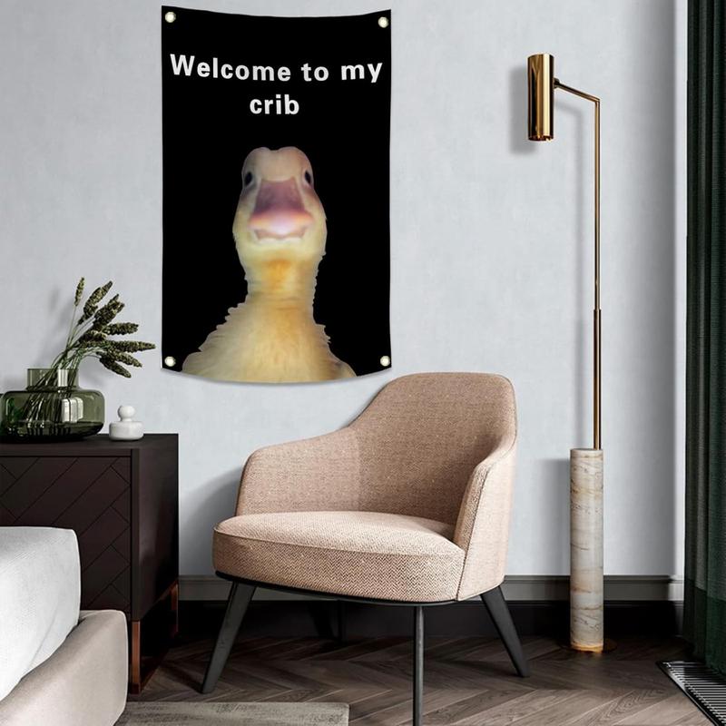 Welcome to My Crib Letter & Duck PatternTapestry,  The Ultimate Humor-Infused Wall Art!  Liven Up Your Living Room, Bedroom, or Yard with This Summer's Must-Have Decor. Perfect for Seasonal Gifting!  Home Decor, Summer Gift Lightweight Decoration