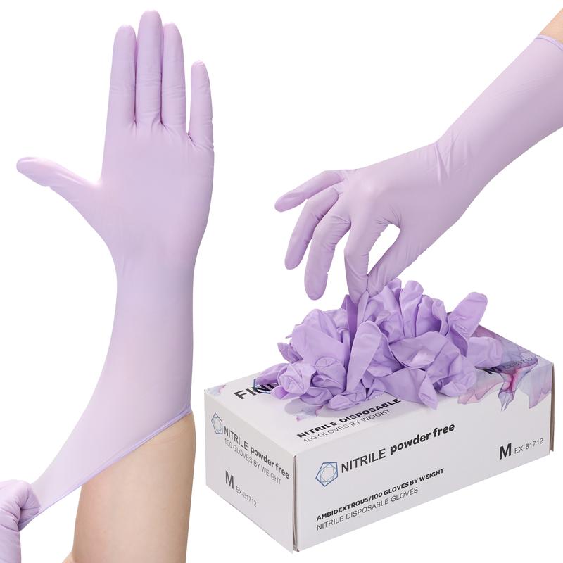 FINITEX 5 Mil Wrist Extension Disposable Nitrile Gloves Purple - 100 Pack Latex Free Powder Free 12 Inch Cleaning Medical Exam Food Gloves, Nail Art and Hair Coloring, Cleaning, Household, Personal Care Products, Fashion, Pet Care Rubber Hand