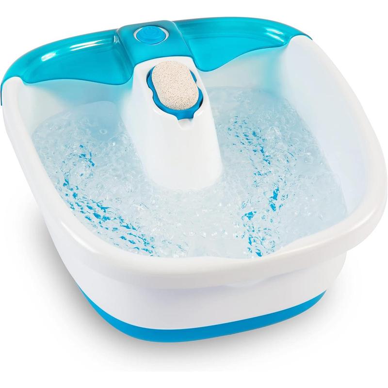 Foot Spa, Toe Touch Controlled Foot Bath with Invigorating Bubbles and Splash Proof, Raised Massage nodes and Removable Pumice Stone