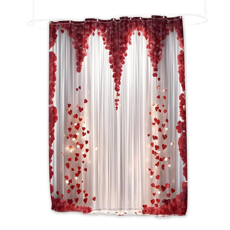 Romantic Rose Pattern Bath Curtain, Waterproof Shower Curtain with 12pcs Hooks, Bathroom Curtain, Household Bathroom Accessories