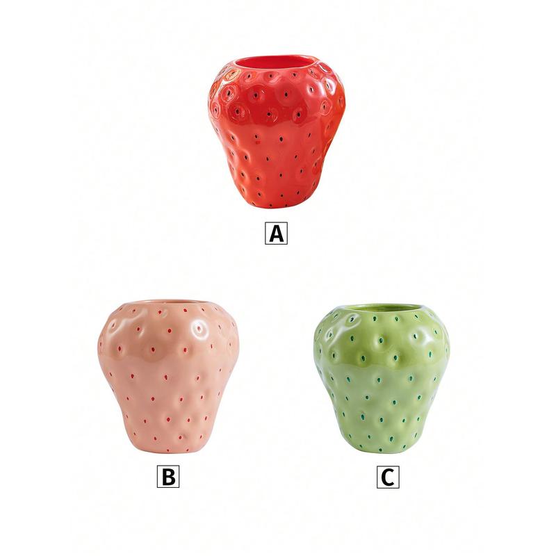 1pc Mini Adorable Strawberry Shaped Vase, Three Colors (red, Pink, Green) Optional, Hand-painted Decorative Resin Vase For Home, Restaurant Table Decoration And Hydroponic Plants