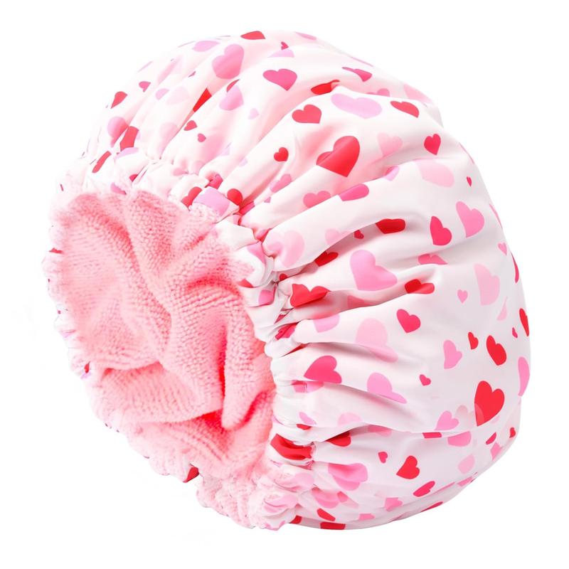 Terry Lined Bath Cap Large Reusable Waterproof Elastic Band Pink Shower Caps for Long Thick Hair ,2024 Housewarming gift