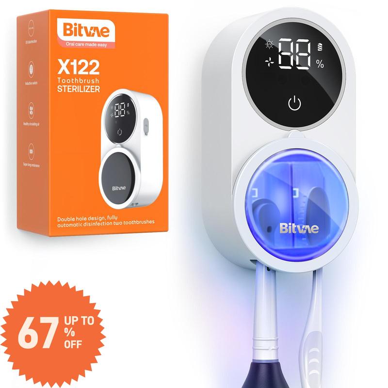 Bitvae X122 Toothbrush Cleaner, toothbrush Sanitizer, UV-C Cleaning and Air Drying, LED Smart Screen, Rechargeable Wall Mount Toothbrush Holder, X122 toothbrush sterilizer