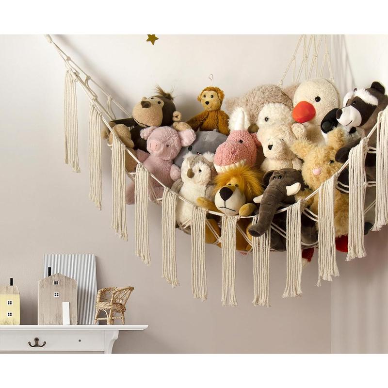 Stuffed Animal Hammock Corner with LED Light - Storage Hammock Plushie Net Large - Cute Stuff Animals Holder Hanging Organizer -  Room Decor  Nursery Bedroom Boho