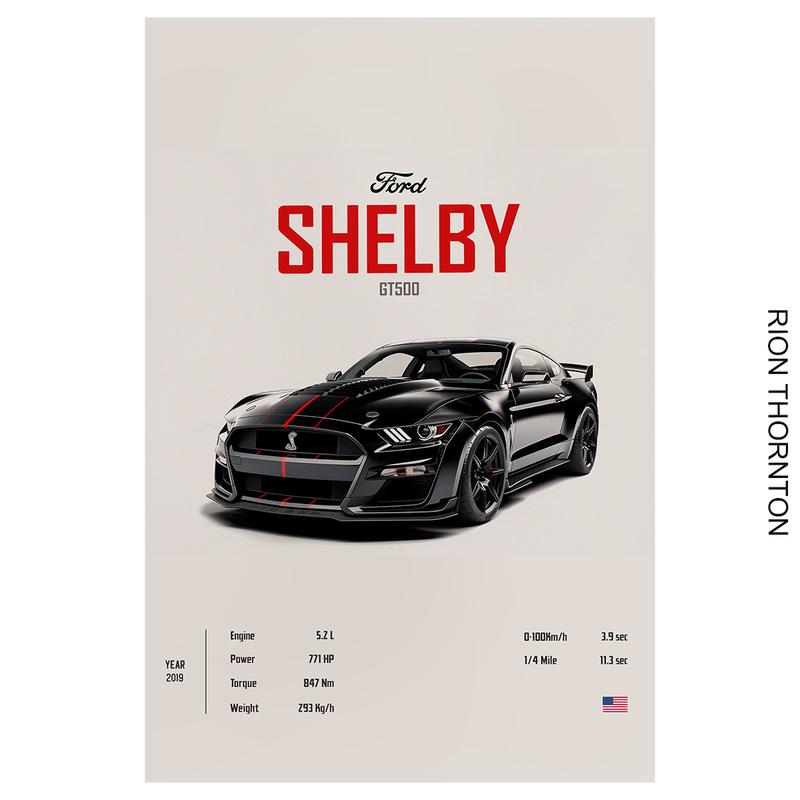 Shelby Ford GT500 Muscle Car Poster Digital USA car Prints Wall Kids Boys Husband Room Decor Children Home Office Nursery Gift Friend Ornaments Decoration