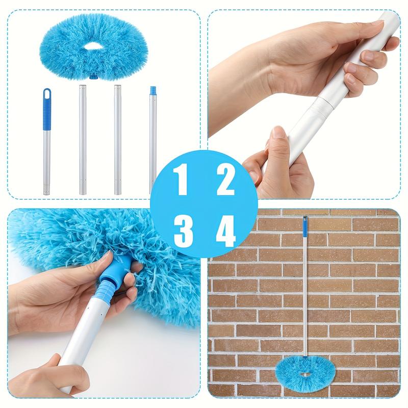 Extended Fan Blade Cleaner With Extension Handle, Retractable Ceiling Cleaner, Reusable Microfiber Ceiling Fan Duster, Removable Washable, For Cleaning Wall Door Bookshelves Window Furniture High Ceiling, Retractable Ceiling Cleaner (Blue Grey)