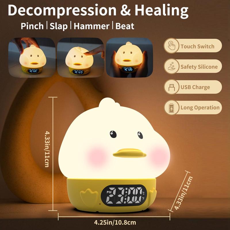 5 in 1 Alarm Clock, 1 Count USB Rechargeable Cute Duck Design Night Light Alarm Clock, Digital Clock with 7 Color Night Lights for Home Bedroom