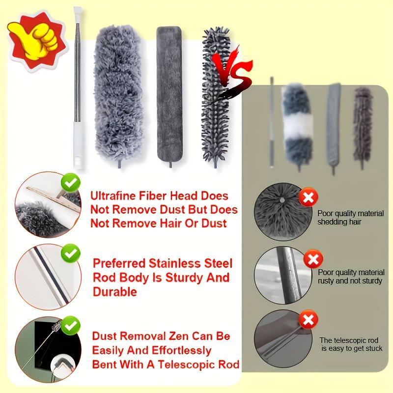 Extendable Microfiber Duster with Retractable Pole, Ceiling Fan Dusting Brush for High Ceilings, Multipurpose Cleaning Duster for Furniture, Cars, and More