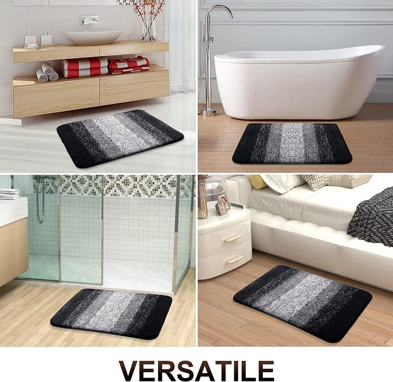 Luxury Bathroom Rug Mat 24x16 - Extra Soft & Absorbent Microfiber Bath Rug, Non-Slip Plush Shaggy Carpet, Machine Washable, Bath Mat for Floor, Tub, and Shower, Black Decor Stripe Toilet