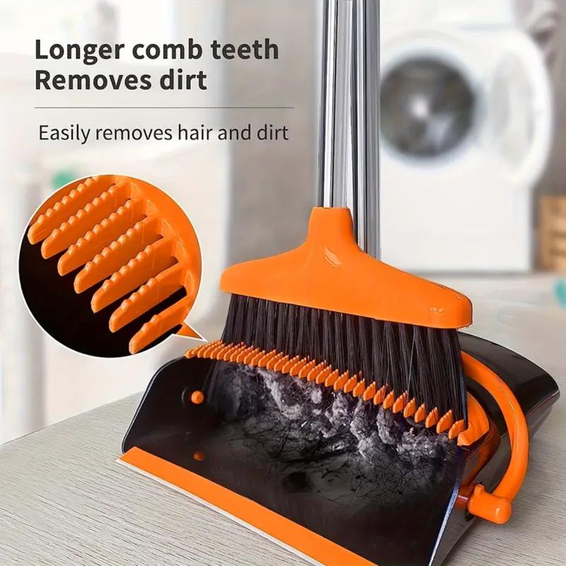 2024 Upgrade Broom and Dustpan Set, Self-Cleaning with Dustpan Teeth, Indoor&Outdoor Sweeping, Ideal for Dog Cat Pets Home Use, Stand Up Broom and Dustpan (Gray&Orange) Comfortable