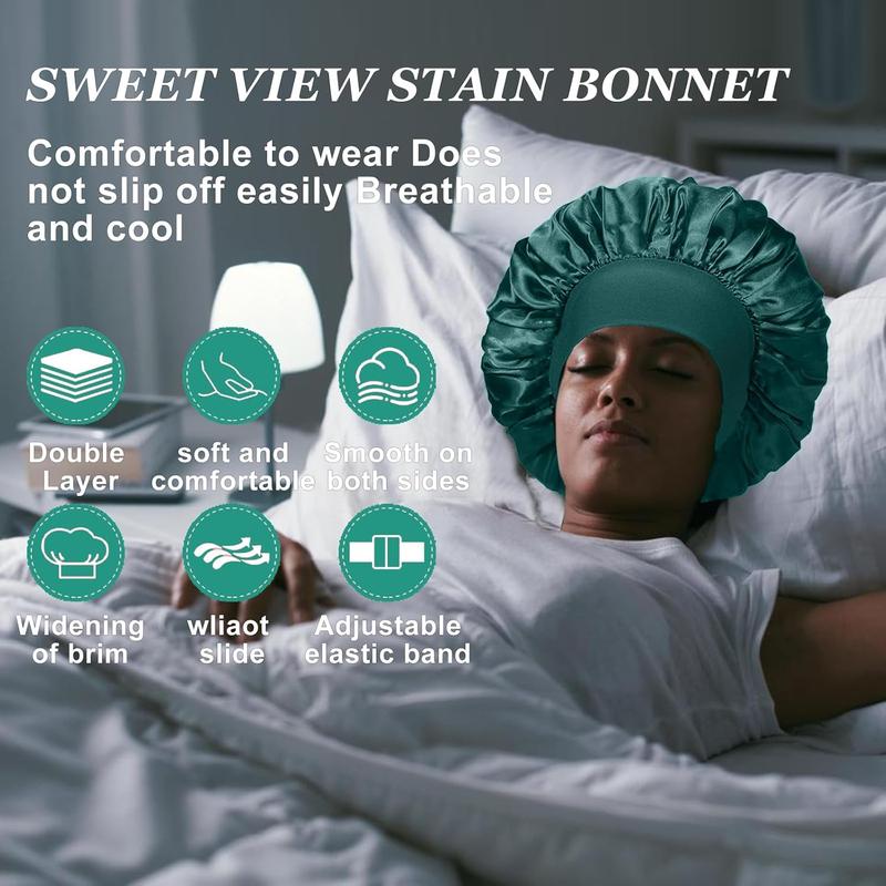 4 Count Silk Bonnet for Sleeping,Hair Satin Bonnets for Black Women Men,Hair Wrap Cap for Curly Hair,Elastic Wide Band Hair Bonnet Shower Cap for Sleeping (Black & Peacock Blue & Pink & Khaki)