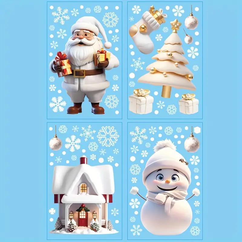 3D Santa Claus & Snowflake & House & Tree Pattern Window Sticker, 1 Set Double Sided Reusable Window Decal, Decor Sticker for Home Office Party Holiday