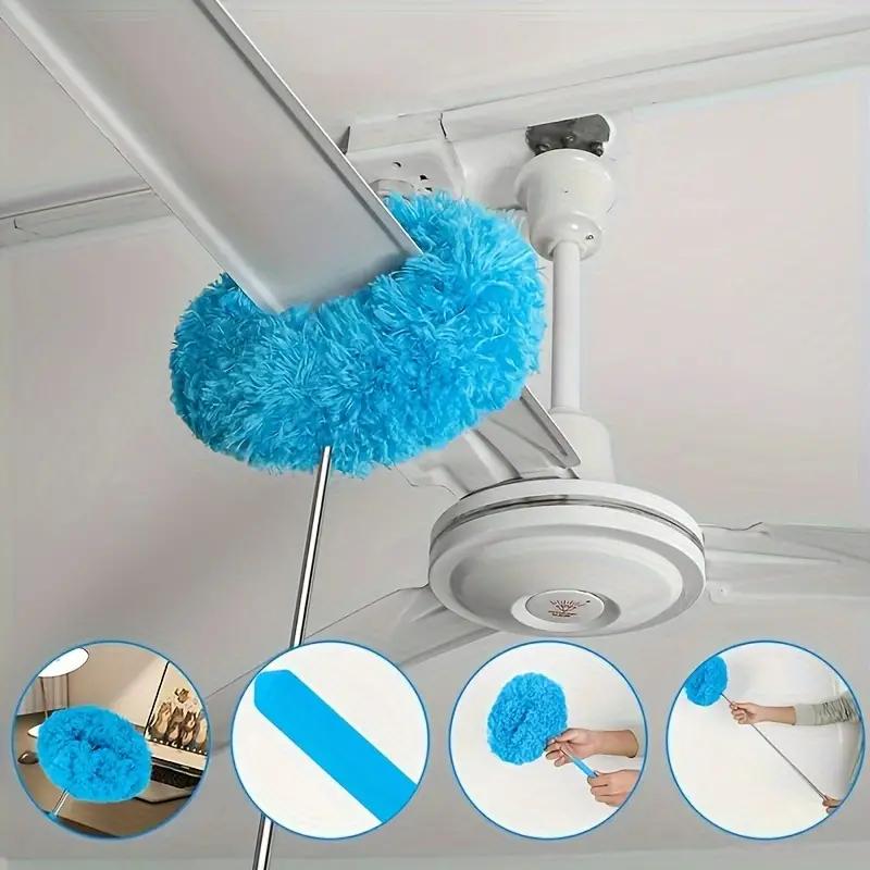 Microfiber Ceiling Fan Duster - Blue, Long-Handled, Dust-Locking, Reusable, And Machine Washable