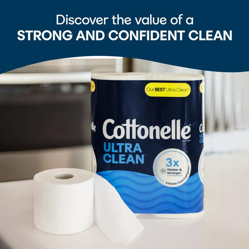 Cottonelle Ultra Clean Toilet Paper, 12 Mega Rolls Tissue Bath Sheet Wipes