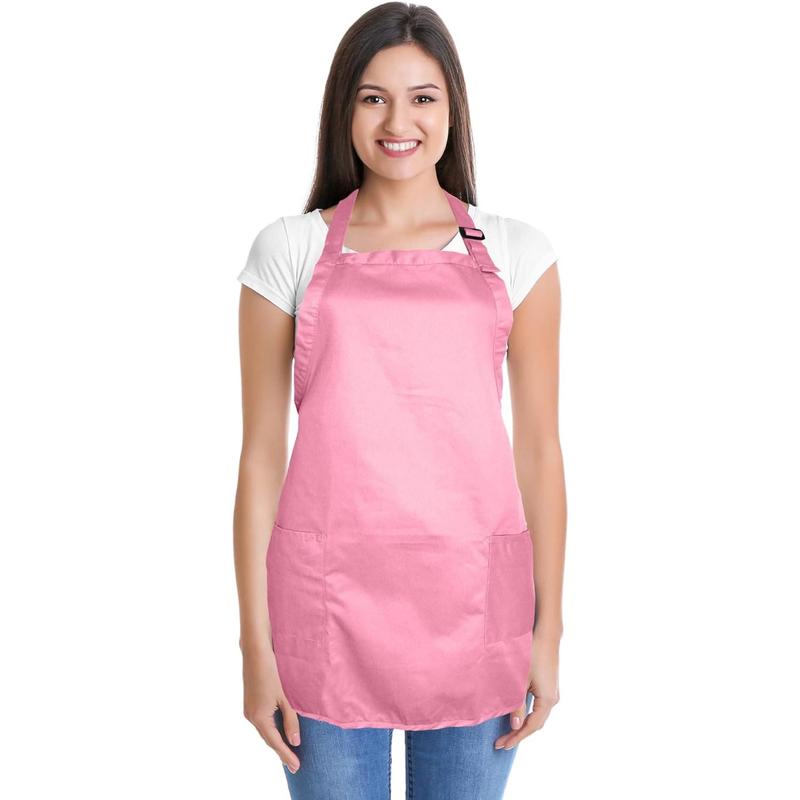 Apron Commercial Restaurant Home Bib Spun Poly Cotton Kitchen Aprons (2 Pockets)