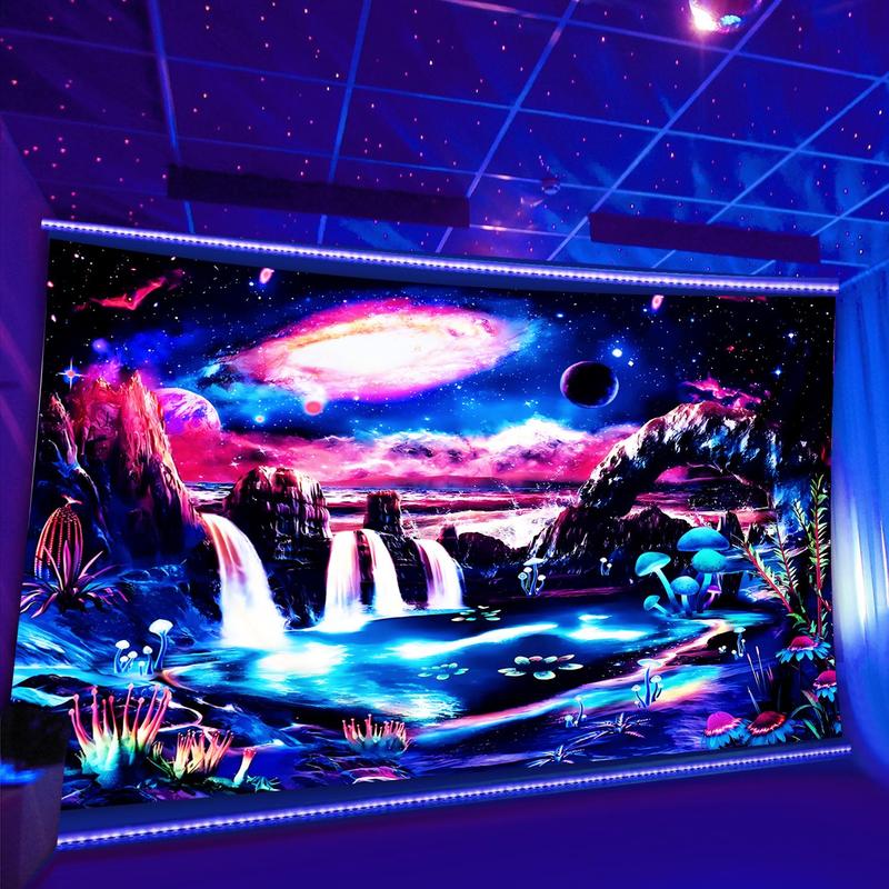 Fantasy Galaxy Pattern Tapestry with Installing Accessories, 1 Count Fluorescent Wall Hanging Tapestry, Decorative Tapestry for Home Living Room Bedroom, Tapestry for Bedroom, Tapestry Wall Decor, Summer Decor