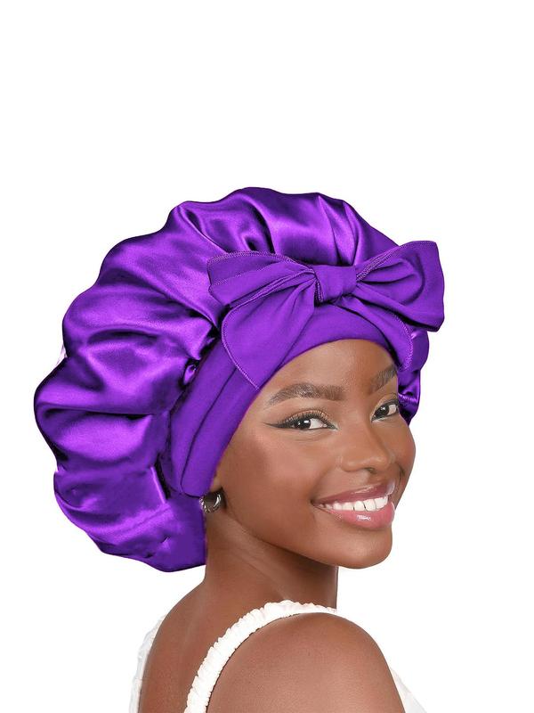 Solid Color Satin Bonnet, Soft Satin Bonnet with Tie Band, Sleeping Bonnet for Women & Girls Sleeping, Shower, SPA Used