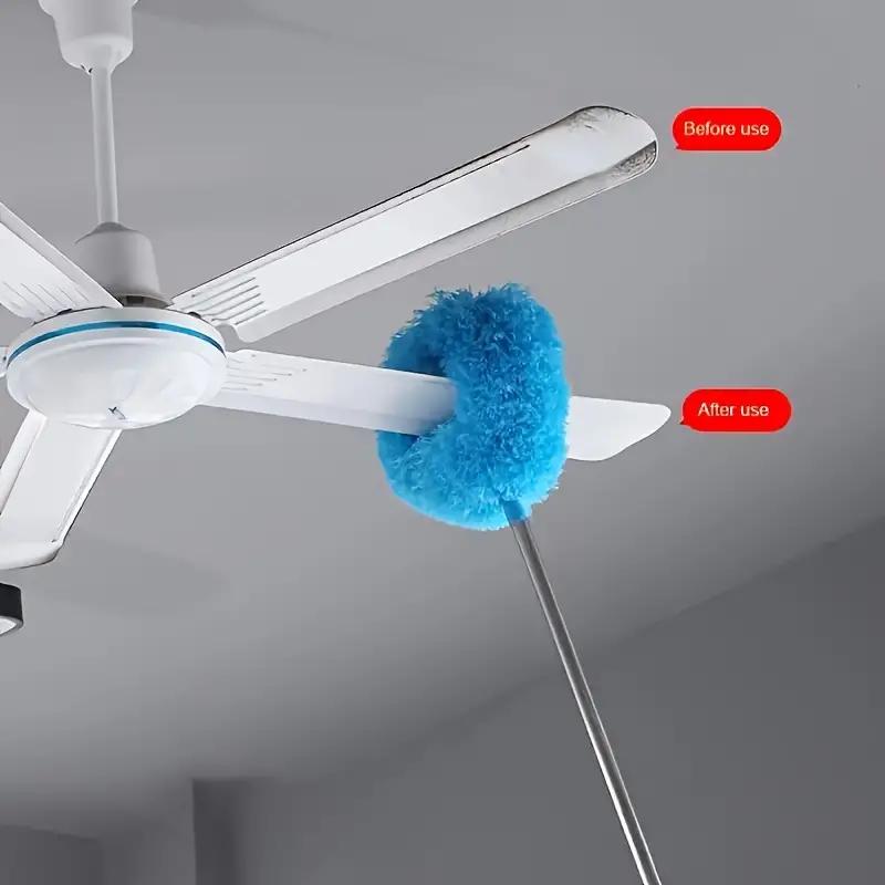 Microfiber Ceiling Fan Duster - Blue, Long-Handled, Dust-Locking, Reusable, And Machine Washable