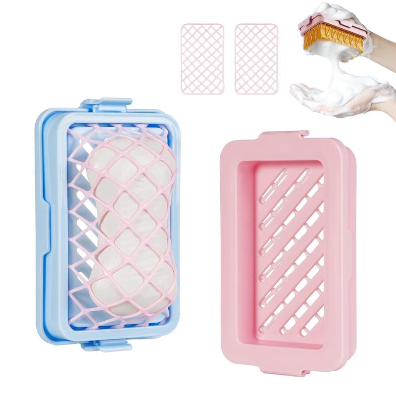 2-Pack High Elastic Mesh Soap Boxes, Net Foaming Soap Dish, Multifunctional Soap Holder, Portable Soap Bar Case for Home Bathroom Travel