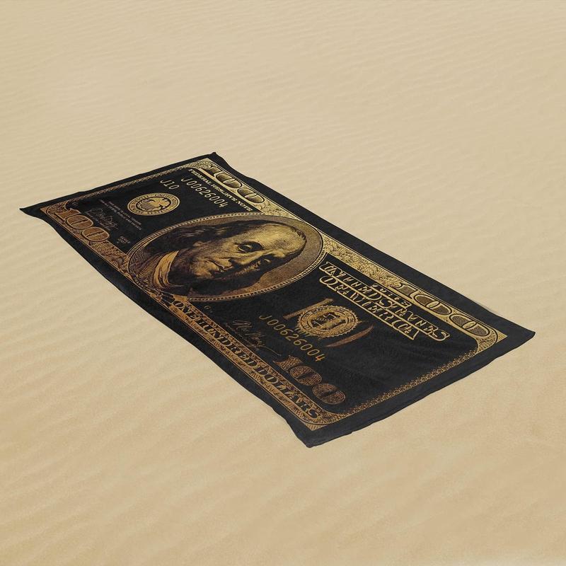 Black and Gold 100 Dollar Bill Beach Towels for Adults Funny Money Beach Towel for Mens Quick Dry Towel Oversize 30