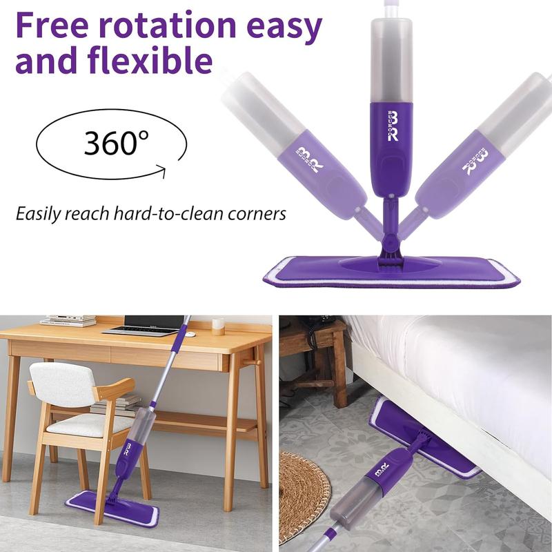 360° Spray Mop Set with 6 Mop Head Replacements, 1 Scraper, 1 Mop Holder, and 1 Refillable Bottle - Wet and Dry Cleaning Option for All Surfaces