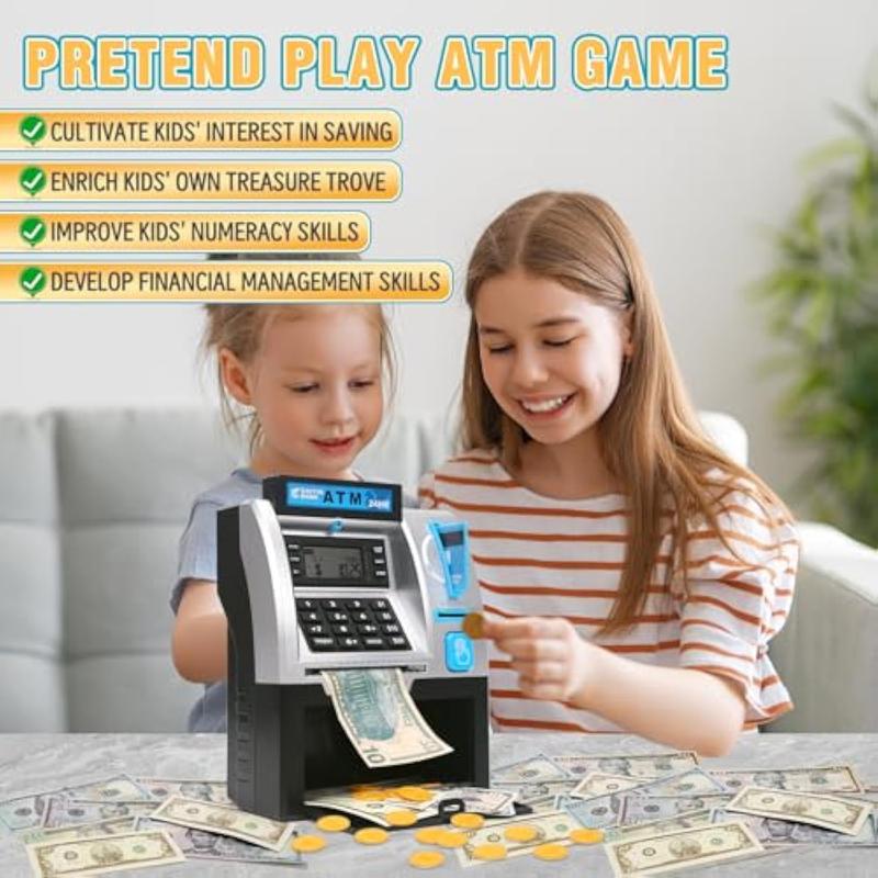 ATM Piggy Bank for Real Money, Digital Electronic Saving Safe Machine Box with Debit Card, Bill Feeder, Coin Recognition, Balance Calculator, Password Lock Case, Gift for Kids Boys Girls