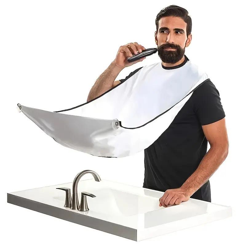 Beard Bib Apron For Men, Beard Trimming Catcher For Shaving & Hair Clippings, Non-Stick Hair Catcher Grooming Cloth With 2 Suction Cups Pack Accessory