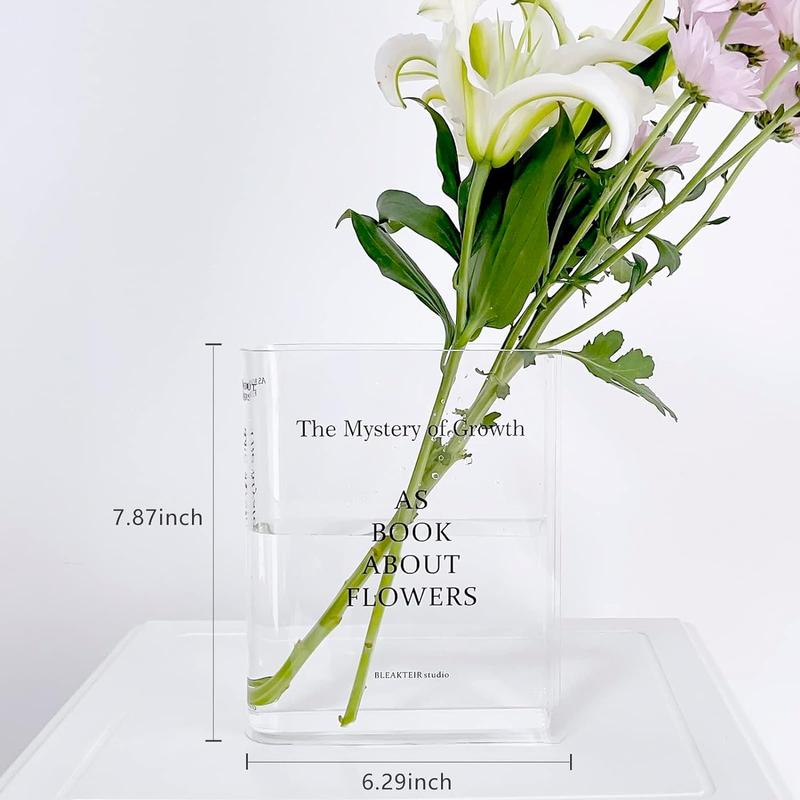 Puransen Book Vase for Flowers, Acrylic Clear Book Flower Vase, A Book About Flowers Vase, Unique Home Bedroom Office Accent Flowers Decor Decorative Ornaments Glass