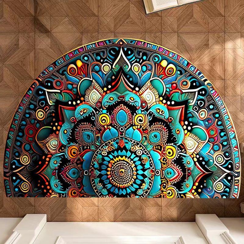 Semicircular Bohemian Mandala Pattern Bathroom Mat, 1 Count Non-slip Soft Decor Floor Rug, Indoor Floor Mat for Home Living Room Bedroom