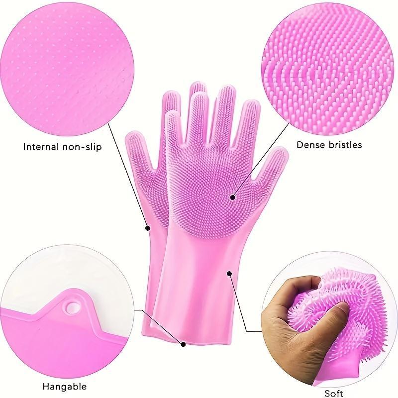 Silicone Dish Washing Gloves, 2 Pairs Kitchen Cleaning Gloves, Multifunctional Pet Bathing & Grooming Gloves, Household Cleaning Supplies