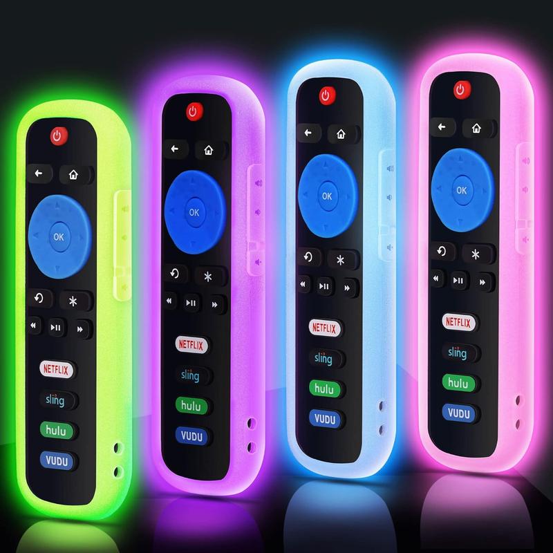 4 Pack Remote Case fit for Roku,Glowing Remote Cover, Remote Cover Battery Cover Compatible with Roku Voice Remote Official, Silicone Universal Protective Sleeve