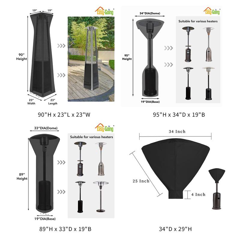 Easy-Going Stand-Up Patio Heater Cover with Zipper and Storage Bag, Waterproof Outdoor Heater Cover Dustproof, UV-Resisant, Wind-Resistant