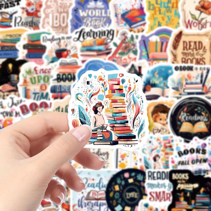 Reading Book Themed Sticker, 50pcs set Book Patterned Decorative Sticker, DIY Decals for Water Bottle, Laptop, Phone Case, Scrapbooking, Journal Making