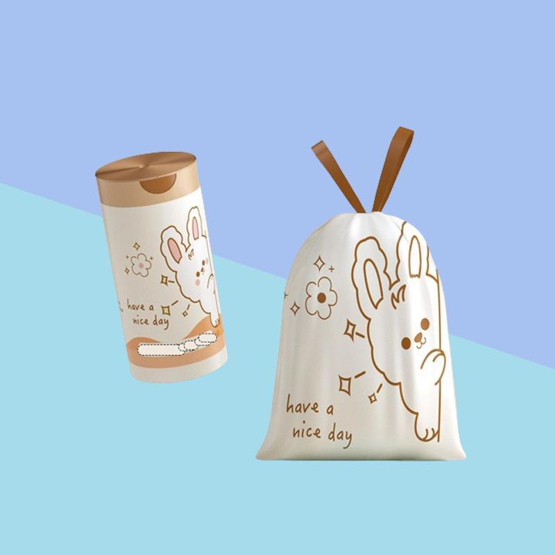 Rabbit Pattern Drawstring Bin Bag, 20pcs 60pcs Large Capacity Self Closing Leak-proof Bin Bag, Household Bin Bag for Kitchen & Bathroom