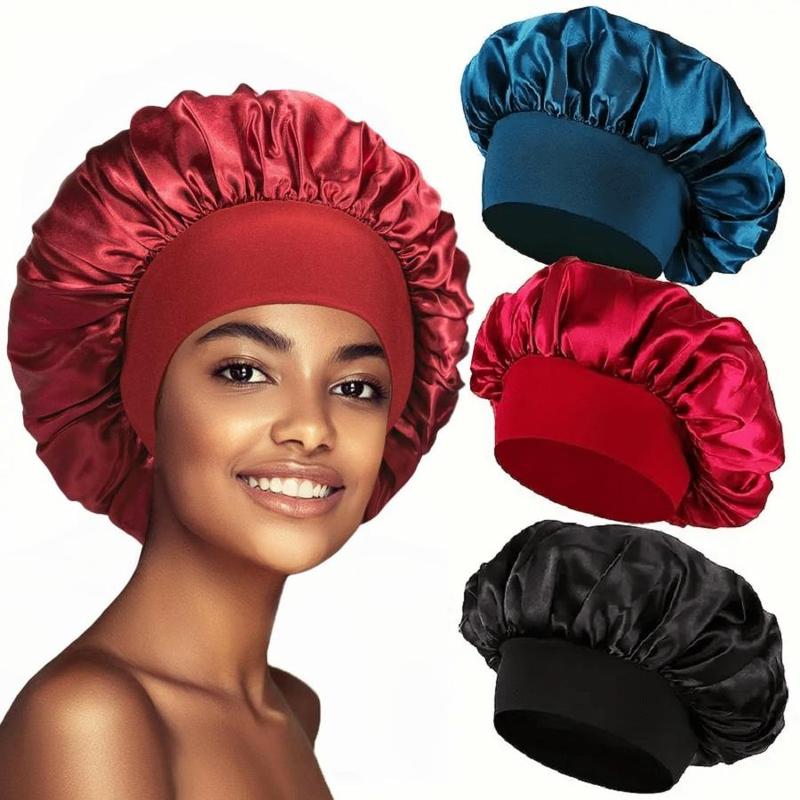 Elastic Hair Cap, 3 Counts Solid Color Hair Cap, Soft Elastic Hair Cap, Sleeping Cap for Women, Lightweight Polyester Bean Sleeping Cap