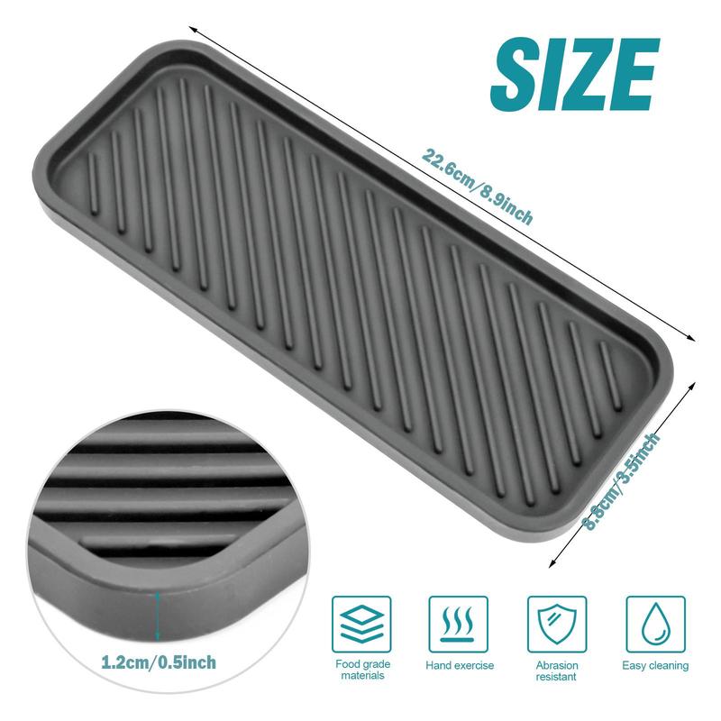 Silicone Soap Drain Mat, 2 Counts Non-slip Sink Organiser Tray, Soap Dispenser Drain Pad, Sponge Holder, Soap Storage Tray for Bathroom Kitchen