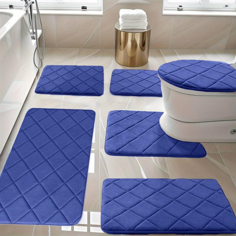 6 Pcs Memory Foam Bath Mat Toilet Mats Bathroom Rugs Soft Comfortable Bathroom Rugs Water Absorption Rubber Non Slip Thick Machine Washable