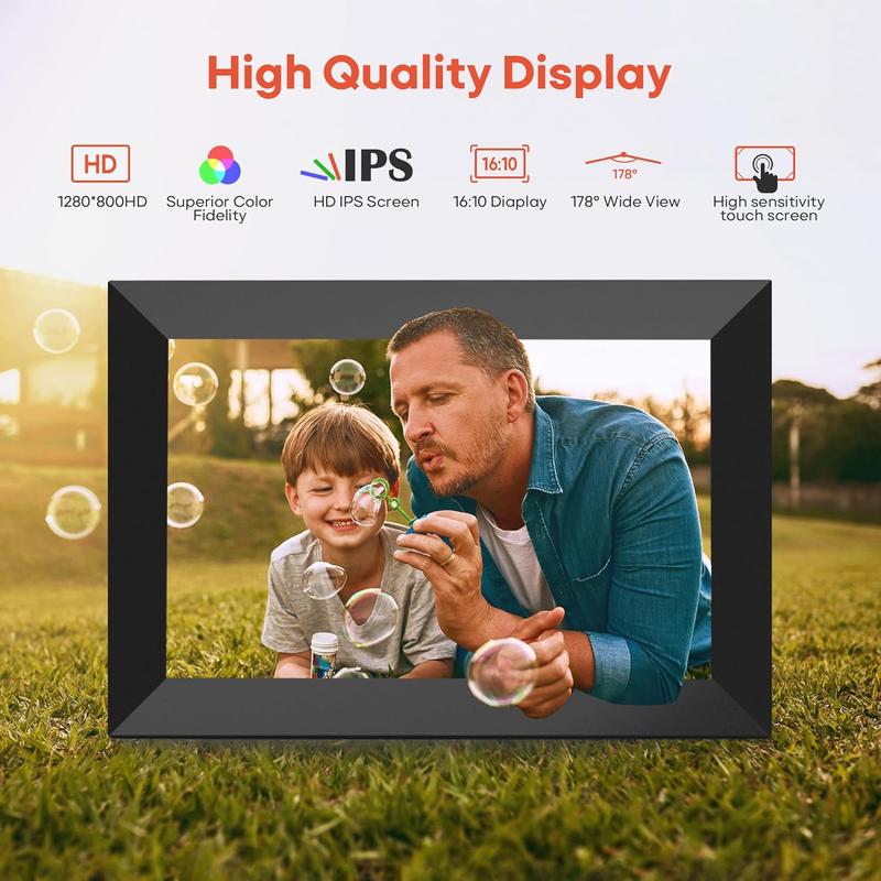 Ekoio Gift idea,10.1 Inch WiFi Digital Photo Frame with 1280 * 800P IPS Touch Screen HD Disply,Built-in 32GB Storage,Video Clips and Slide Show,Send Photos Instantly from Anywhere with via Free APP