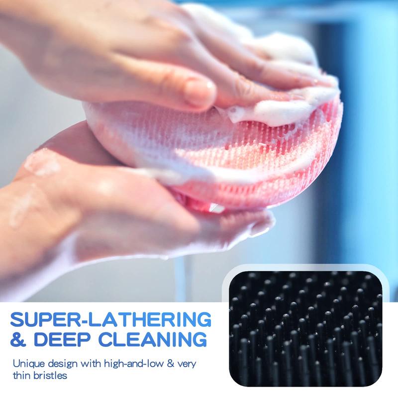 Silicone Back Scrubber(Thick Bristles) & Soft Bath Glove Set, Super-Exfoliating Body Scrubber & Super-Lathering Shower Brush Combination, with a Free Hook.(Black) Accessories