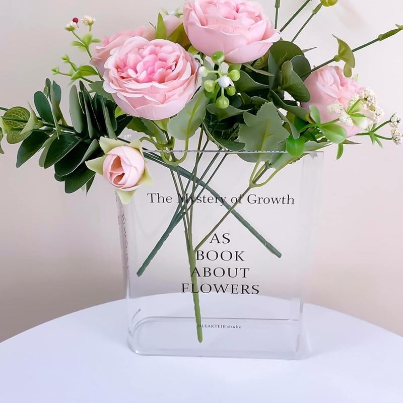 Puransen Book Vase for Flowers, Acrylic Clear Book Flower Vase, A Book About Flowers Vase, Unique Home Bedroom Office Accent Flowers Decor Decorative Ornaments Glass