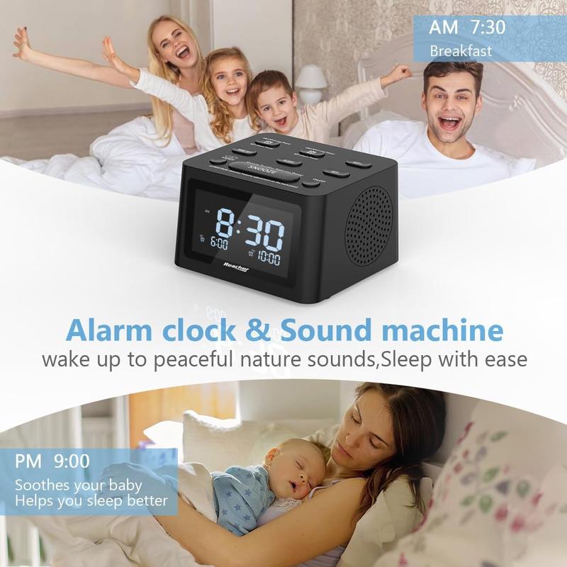 Dual Alarm Clock & Sleep Sound Machine, USB Charger, 12 Soothing Sounds, 6 Wake Up Sounds, Auto-Off Timer, 0-100% Dimmer - Ideal for Bedroom, Bedside (R3, X002KQ81H7)