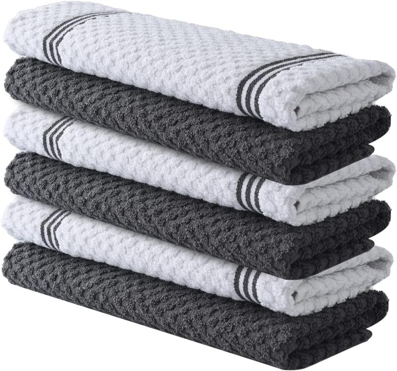 Cotton Kitchen Towels - 15x25 Inch Ultra Soft Tea Towels, Super Absorbent Terry Dish Towels for Kitchen Linens |Grey|