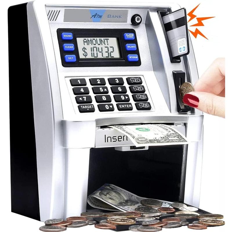 2024 Upgraded ATM Piggy Bank for Kids with Power-Off Memory and Debit Card for Real Money, Onekey Shutdown, Coin Recognition, Target Setting, Bill Feeder, Balance Calculator, Savings Machine Box