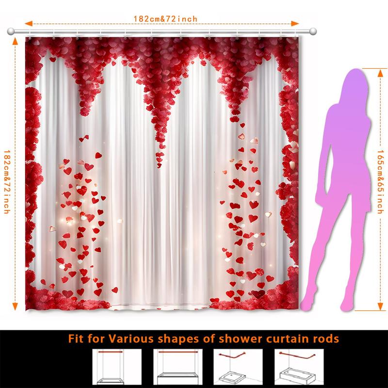 Romantic Rose Pattern Bath Curtain, Waterproof Shower Curtain with 12pcs Hooks, Bathroom Curtain, Household Bathroom Accessories