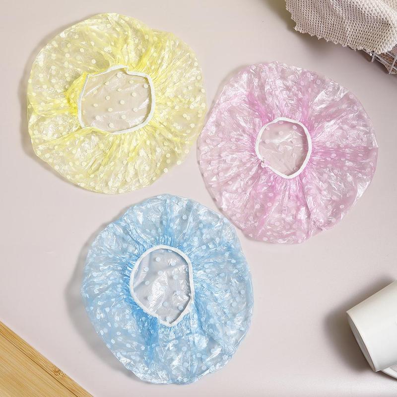 3pcs Disposable Shower Cap, Clear Waterproof Dot Bath Cap, Bathroom Supplies For Women