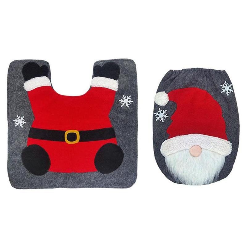 Christmas Gnome Toilet for Seat Cover Cute for Protection Shield Floor Carpet for Festival Holiday Party Decoration Christmas Toilet Seat Cover and Rug Set