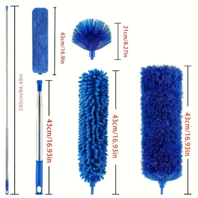 Cleaning Duster Set, 5 Counts set Including Duster Head & Pole & Brush, Multipurpose Household Cleaning Tool for Home Kitchen